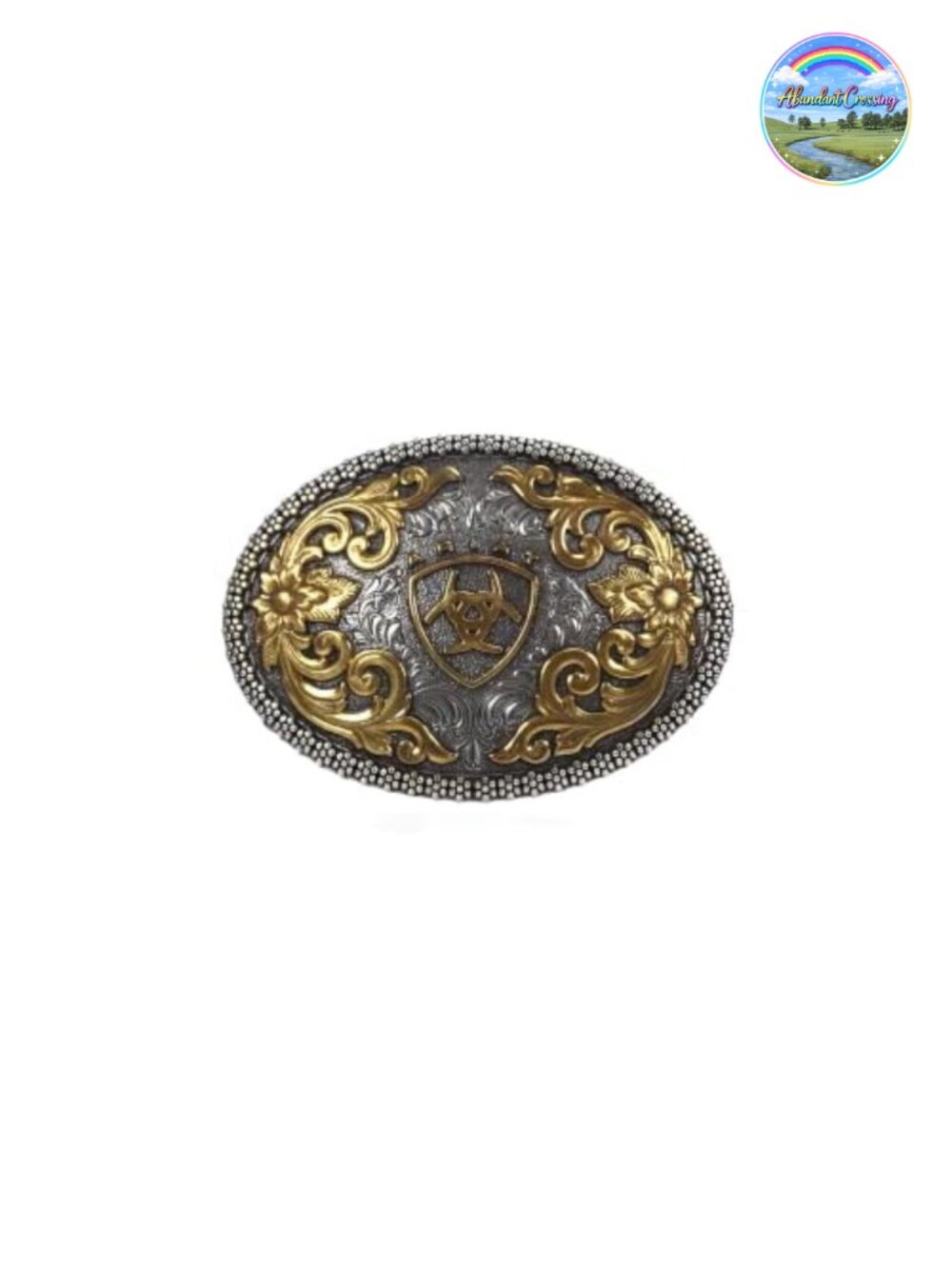 Oval Belt Buckle Floral Scrolls Filigree Antique Silver Gold 3.75"